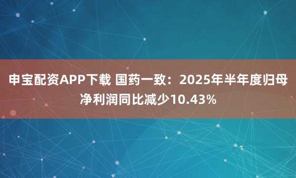 申宝配资APP下载 国药一致：2025年半年度归母净利润同比减少10.43%