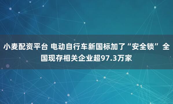 小麦配资平台 电动自行车新国标加了“安全锁” 全国现存相关企业超97.3万家